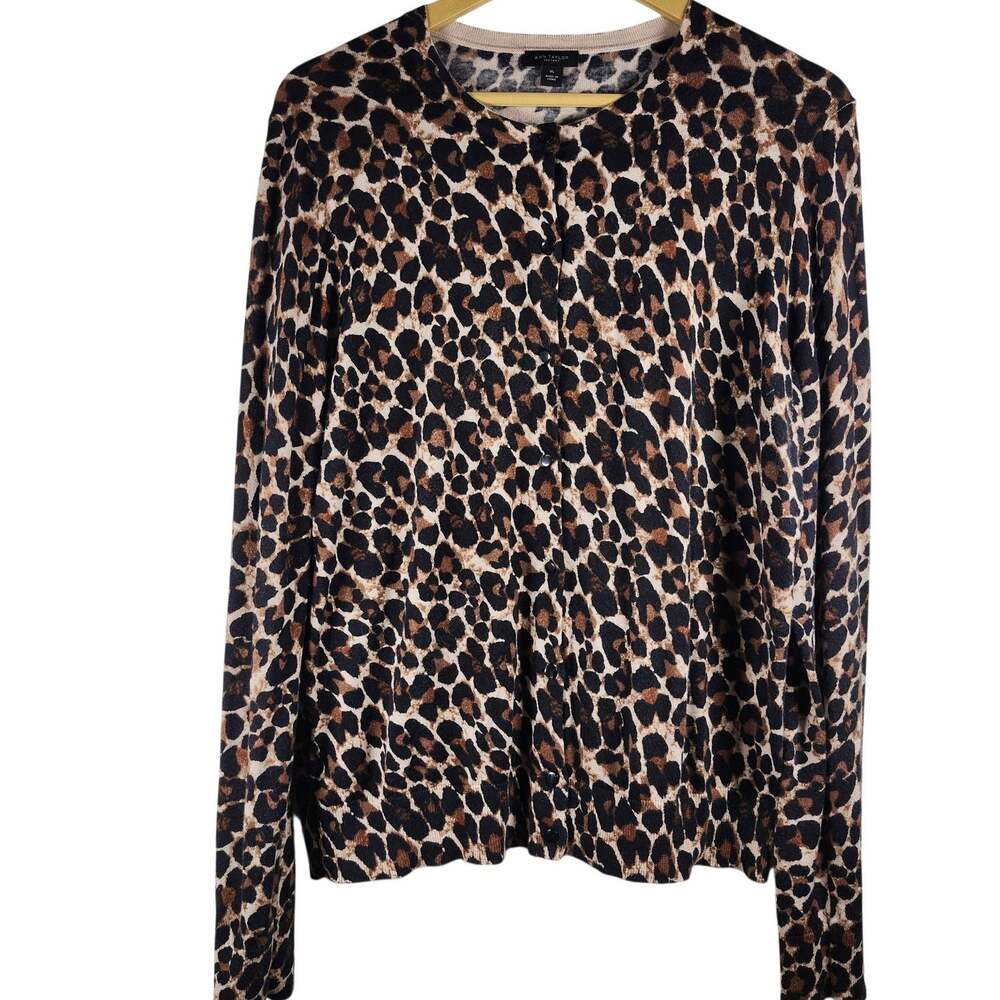 Ann Taylor Factory Leopard Print Cotton Cardigan Sweater Size X-Large